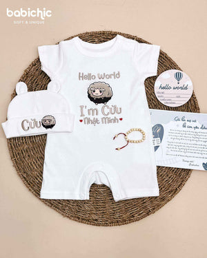 Set quà thêu tên cho bé trai - Cừu - Thêu Hình Cừu Dễ Thương, Tone Nâu, Quà Đầy Tháng Cá Nhân Hóa