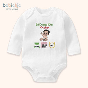 Bodysuit sơ sinh thêu tên cho bé trai – Quà đầy tháng cá nhân hóa, họa tiết bé cute, chỉ thêu xanh lá