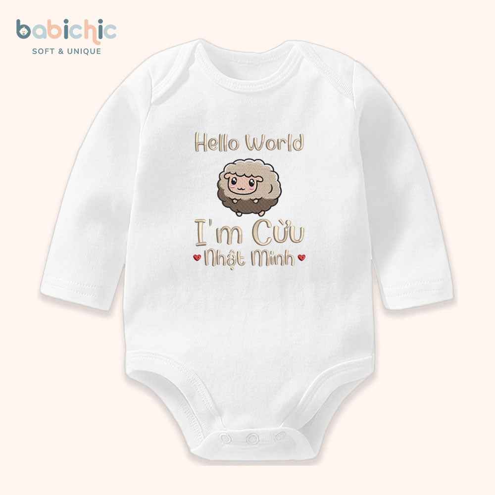 Set quà thêu tên cho bé trai - Cừu - Thêu Hình Cừu Dễ Thương, Tone Nâu, Quà Đầy Tháng Cá Nhân Hóa