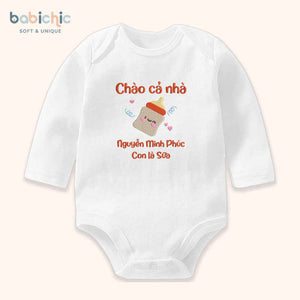 Set quà thêu tên cho bé - Minh Phúc - Sữa - Tone màu đỏ - Hình bình sữa đáng yêu - Set quà tặng cho bé trai
