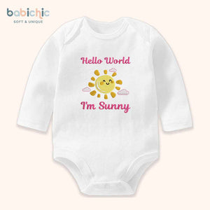 Set đồ đầy tháng bé gái thêu tên cá nhân hóa – Mẫu “I’m Sunny”, hình mặt trời tươi sáng