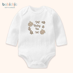 Set đồ đầy tháng bé gái Baby Na – Body thêu trái na & tên bé tone nâu vintage