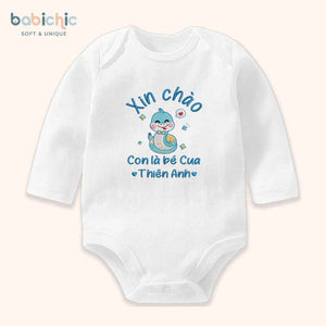 Set đồ sơ sinh thêu tên “Thiên Anh – Cua” – Hình rắn xanh dương, quà đầy tháng cá nhân hóa cho bé trai