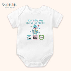 Set sơ sinh thêu tên “Gia Huy” – Quà đầy tháng bé trai sinh năm rắn, thiết kế xanh mint