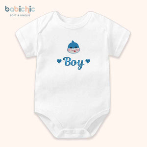 Set quà thêu tên cho bé trai - Boy - Cotton Organic, Hình Thêu Tối Giản, Xanh Dương, Quà Đầy Tháng Cá Nhân Hóa Cho Bé Trai