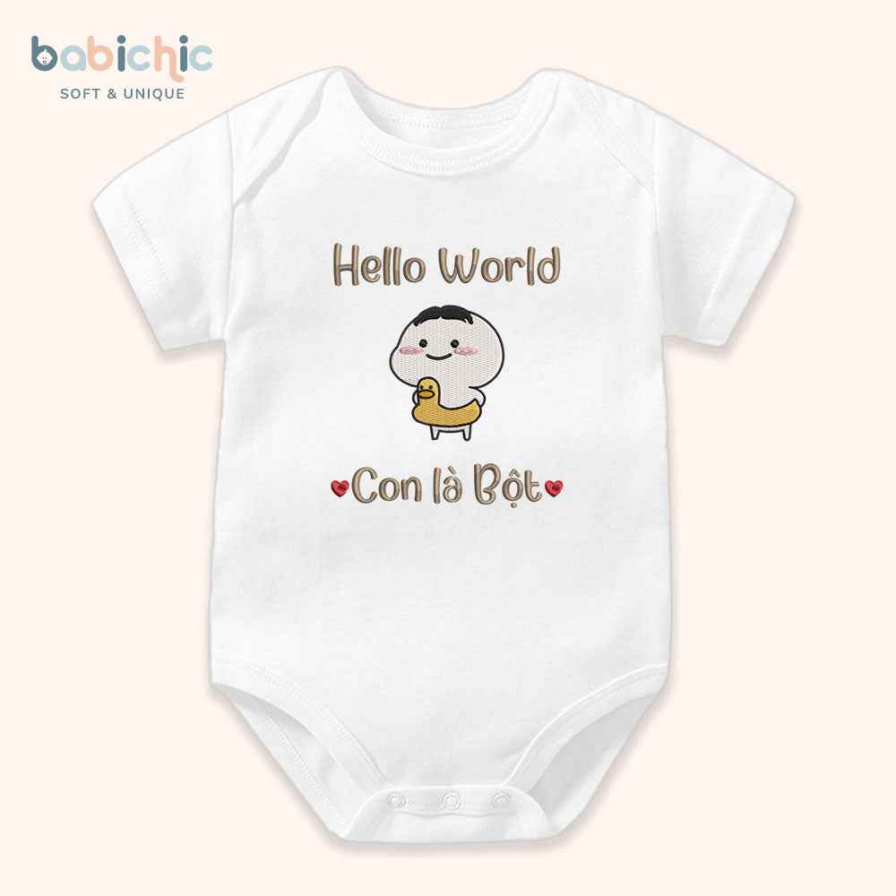 Set quà thêu tên cho bé trai - Bột - Cotton Organic, Hình Dễ Thương, Tone Nâu, Quà Đầy Tháng Bé Trai Cá Nhân Hóa