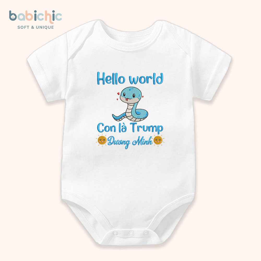 Set quà thêu tên cho bé trai - Dương Minh - Trump – Cotton Organic, Chủ Đề Rắn & Mặt Trời, Quà Đầy Tháng Bé Trai 2025