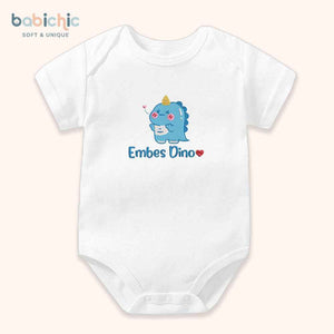 Set đồ sơ sinh thêu tên “Dino” – Chủ đề khủng long xanh dương, quà đầy tháng bé trai đáng yêu