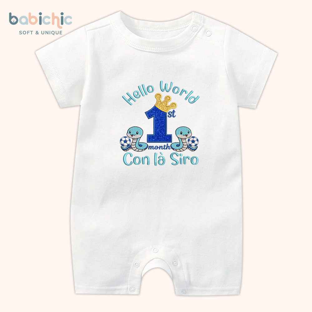 Quà tặng sơ sinh cá nhân hóa cho bé trai – Bodysuit thêu tên “Con là Siro”, hình rắn