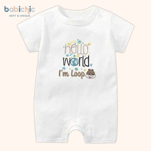 Bodysuit cá nhân hóa cho bé trai sơ sinh đầy tháng – Mẫu “Hello World – I’m Loop”, hình rắn nâu cute