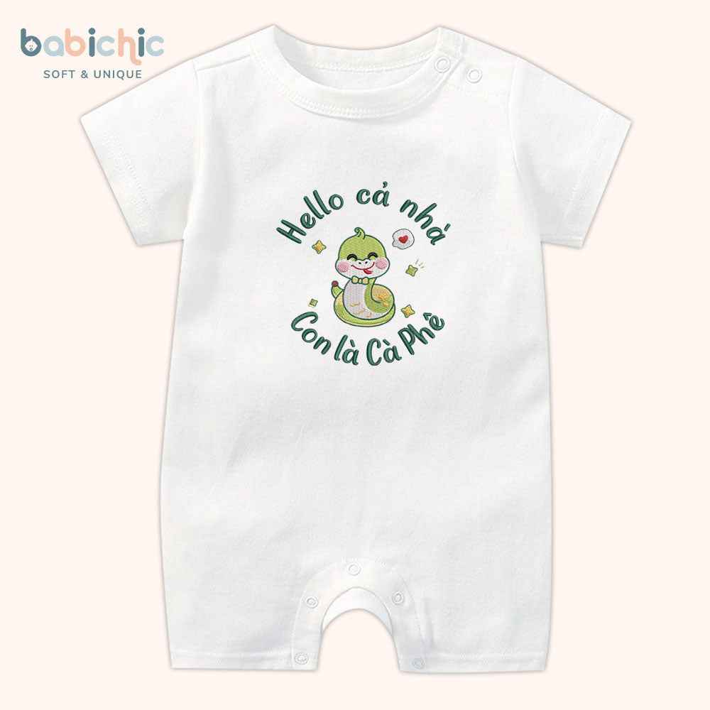 Set quà thêu tên cho bé trai - Cà Phê - Cotton Organic, Hình Rắn 2025, Xanh Lá, Quà Đầy Tháng Bé Trai Thêu Tên Cá Nhân