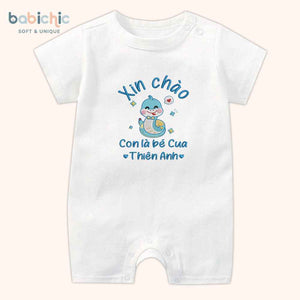 Set đồ sơ sinh thêu tên “Thiên Anh – Cua” – Hình rắn xanh dương, quà đầy tháng cá nhân hóa cho bé trai