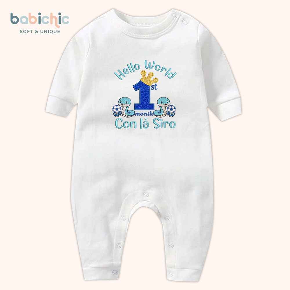 Quà tặng sơ sinh cá nhân hóa cho bé trai – Bodysuit thêu tên “Con là Siro”, hình rắn