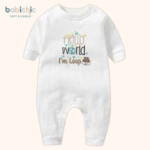 Bodysuit cá nhân hóa cho bé trai sơ sinh đầy tháng – Mẫu “Hello World – I’m Loop”, hình rắn nâu cute