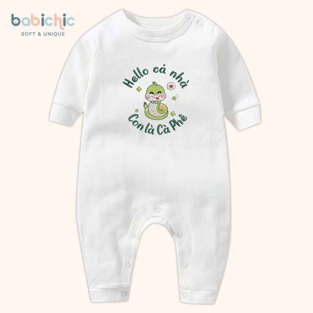 Set quà thêu tên cho bé trai - Cà Phê - Cotton Organic, Hình Rắn 2025, Xanh Lá, Quà Đầy Tháng Bé Trai Thêu Tên Cá Nhân