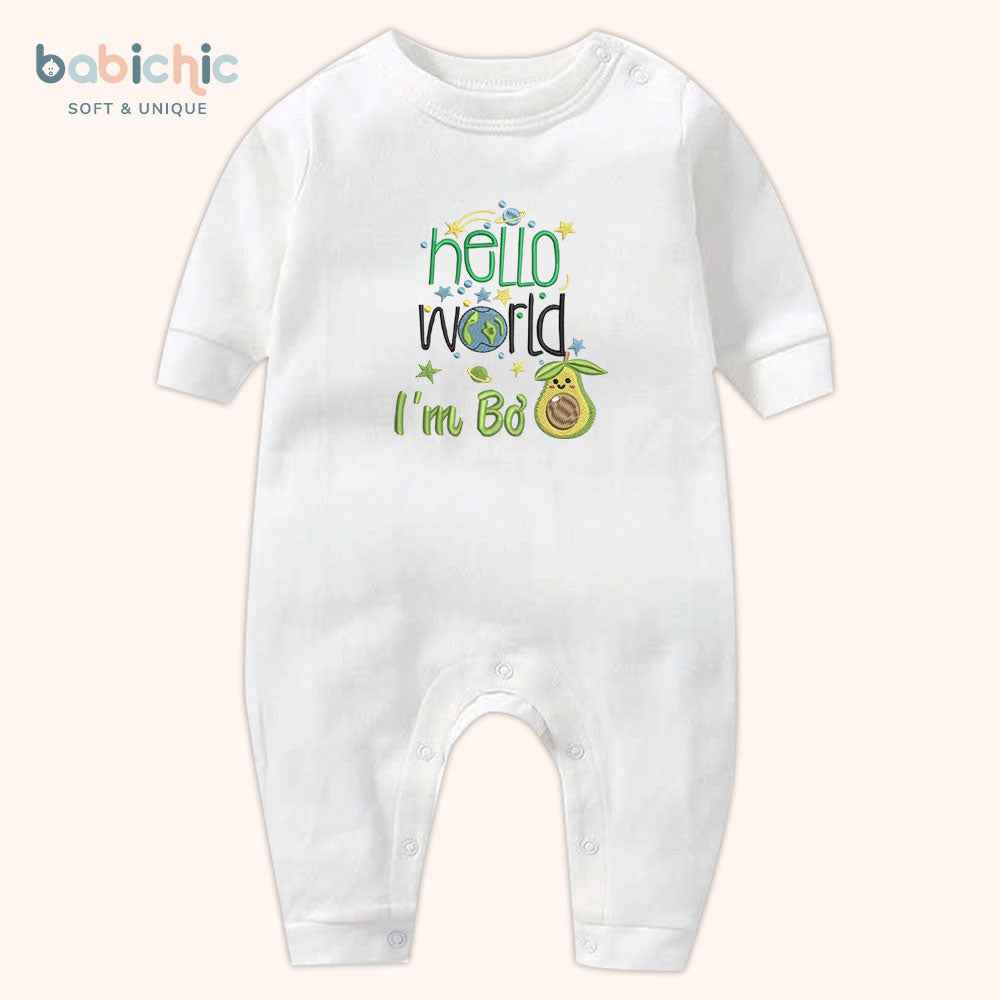 Set quà thêu tên cho bé trai - Bơ - Cotton Organic, Hình Trái Bơ, Tone Xanh Lá, Quà Đầy Tháng Bé Trai Cá Nhân Hóa