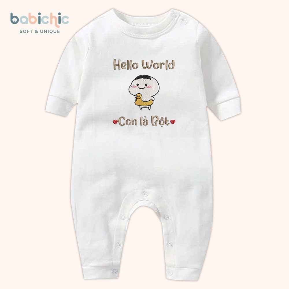 Set quà thêu tên cho bé trai - Bột - Cotton Organic, Hình Dễ Thương, Tone Nâu, Quà Đầy Tháng Bé Trai Cá Nhân Hóa