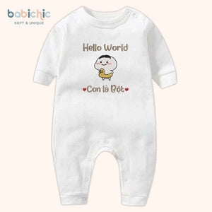 Set quà thêu tên cho bé trai - Bột - Cotton Organic, Hình Dễ Thương, Tone Nâu, Quà Đầy Tháng Bé Trai Cá Nhân Hóa