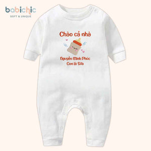 Set quà thêu tên cho bé - Minh Phúc - Sữa - Tone màu đỏ - Hình bình sữa đáng yêu - Set quà tặng cho bé trai