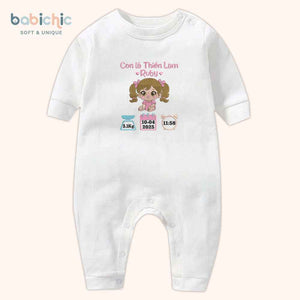 Set đầy tháng bé gái thêu tên Ruby & hình bé Thiên Lam – Quà sơ sinh cá nhân hóa dễ thương