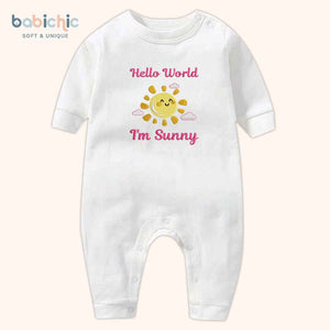 Set đồ đầy tháng bé gái thêu tên cá nhân hóa – Mẫu “I’m Sunny”, hình mặt trời tươi sáng