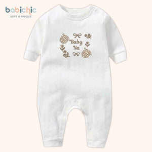 Set đồ đầy tháng bé gái Baby Na – Body thêu trái na & tên bé tone nâu vintage