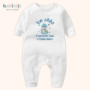 Set đồ sơ sinh thêu tên “Thiên Anh – Cua” – Hình rắn xanh dương, quà đầy tháng cá nhân hóa cho bé trai