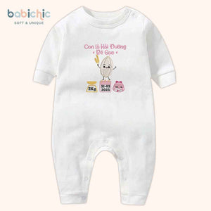 Set đồ đầy tháng cho bé gái thêu tên riêng – Mẫu “Hải Đường + Bé Gạo” họa tiết hạt gạo dễ thương, thông số sinh