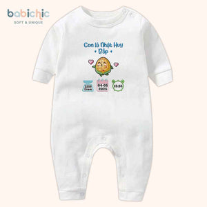Set đồ lễ đầy tháng cho bé trai – Thêu tên “Con là Nhật Huy – Bắp”, hình bắp ngô dễ thương