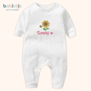 Set đồ đầy tháng bé gái thêu tên cá nhân hóa dễ thương – Bodysuit “Sunny” hoa hướng dương