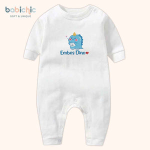 Set đồ sơ sinh thêu tên “Dino” – Chủ đề khủng long xanh dương, quà đầy tháng bé trai đáng yêu