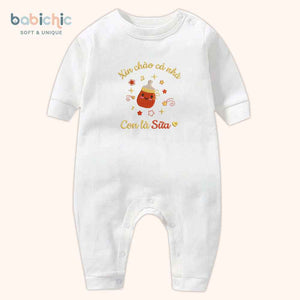 Set đồ đầy tháng cho bé gái thêu tên theo yêu cầu – Mẫu “Con là Sữa” hình bình sữa ngộ nghĩnh