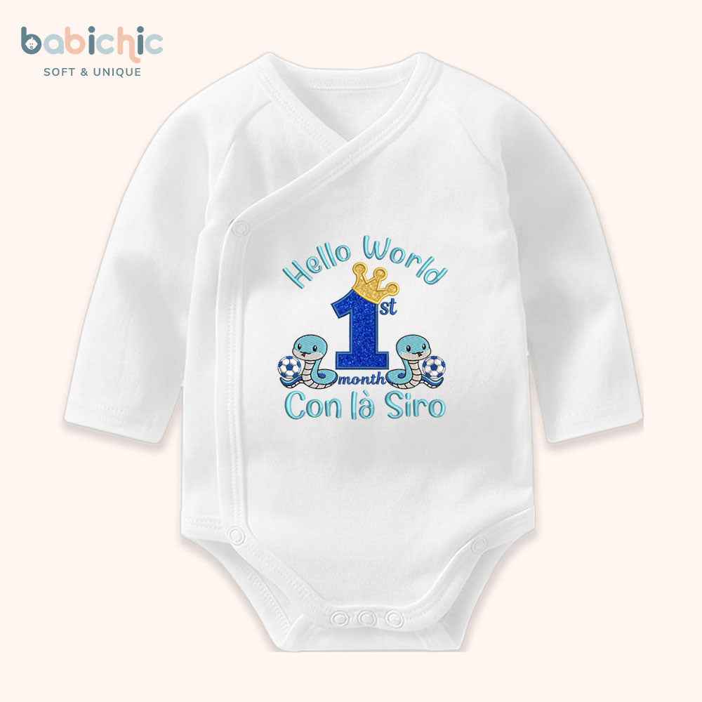 Quà tặng sơ sinh cá nhân hóa cho bé trai – Bodysuit thêu tên “Con là Siro”, hình rắn