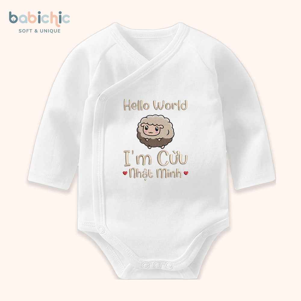 Set quà thêu tên cho bé trai - Cừu - Thêu Hình Cừu Dễ Thương, Tone Nâu, Quà Đầy Tháng Cá Nhân Hóa