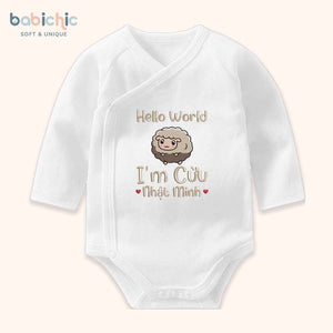 Set quà thêu tên cho bé trai - Cừu - Thêu Hình Cừu Dễ Thương, Tone Nâu, Quà Đầy Tháng Cá Nhân Hóa