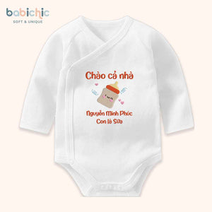Set quà thêu tên cho bé - Minh Phúc - Sữa - Tone màu đỏ - Hình bình sữa đáng yêu - Set quà tặng cho bé trai