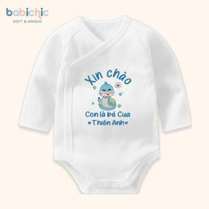 Set đồ sơ sinh thêu tên “Thiên Anh – Cua” – Hình rắn xanh dương, quà đầy tháng cá nhân hóa cho bé trai