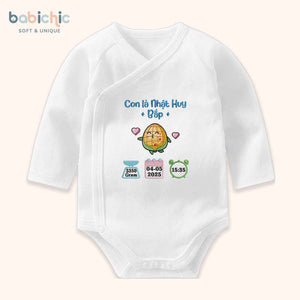 Set đồ lễ đầy tháng cho bé trai – Thêu tên “Con là Nhật Huy – Bắp”, hình bắp ngô dễ thương