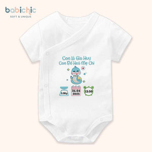 Set sơ sinh thêu tên “Gia Huy” – Quà đầy tháng bé trai sinh năm rắn, thiết kế xanh mint