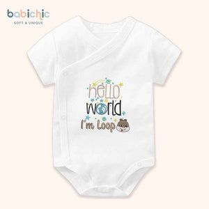 Bodysuit cá nhân hóa cho bé trai sơ sinh đầy tháng – Mẫu “Hello World – I’m Loop”, hình rắn nâu cute