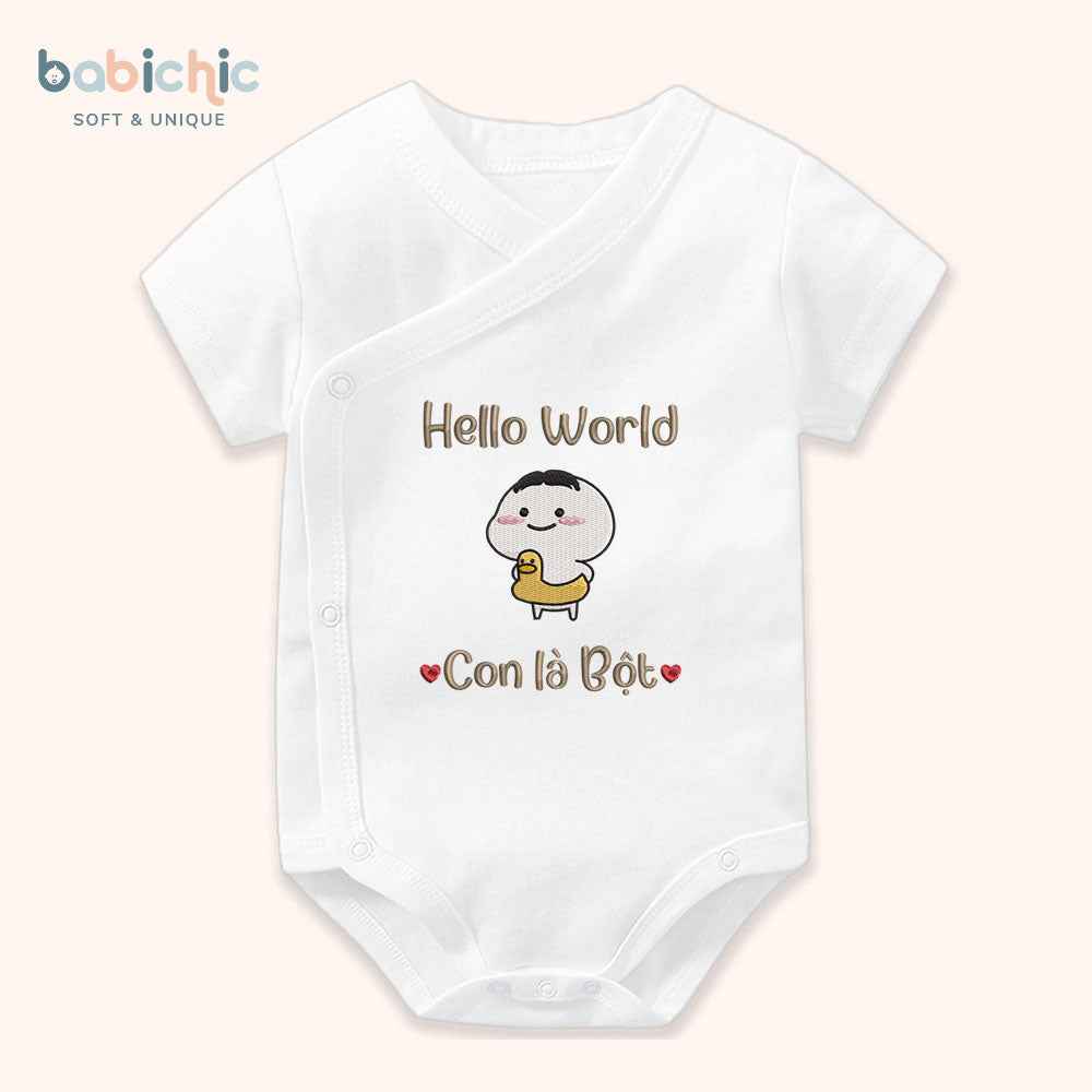 Set quà thêu tên cho bé trai - Bột - Cotton Organic, Hình Dễ Thương, Tone Nâu, Quà Đầy Tháng Bé Trai Cá Nhân Hóa