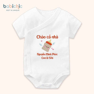 Set quà thêu tên cho bé - Minh Phúc - Sữa - Tone màu đỏ - Hình bình sữa đáng yêu - Set quà tặng cho bé trai